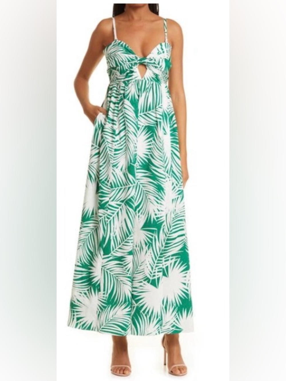 Milly Noah Green Palm Print Maxi Dress with Cutout
